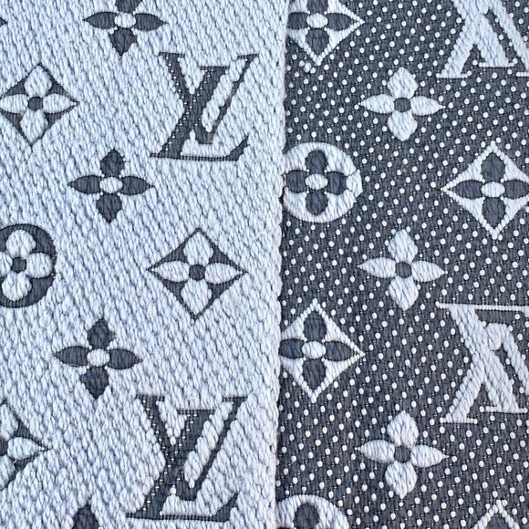 LOUIS VUITTON Monogram Wool & Silk Blend Scarf With Fringe In Light Blue & Navy - Picture 4 of 9